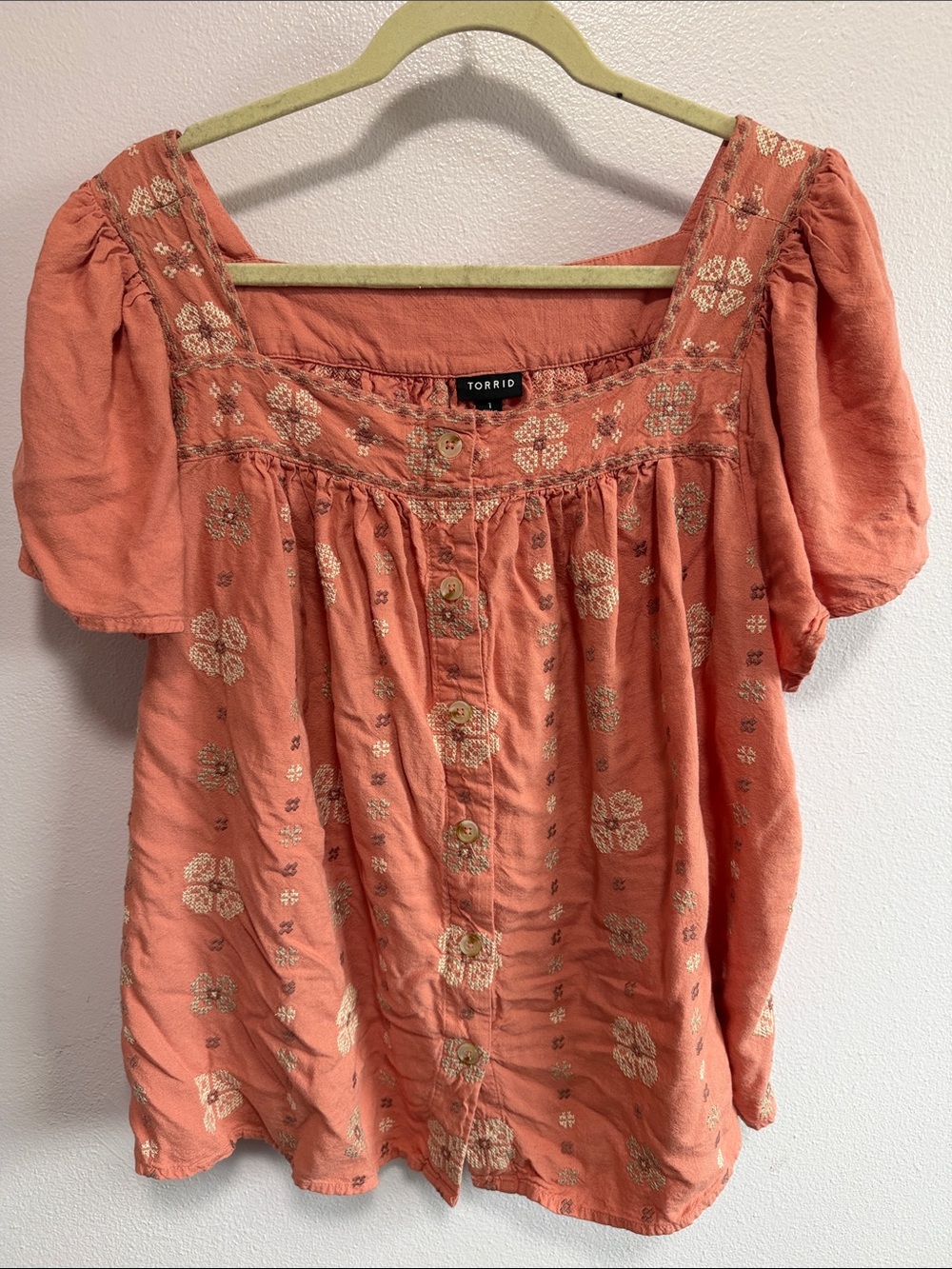 torrid Coral Square-Neck Embroidered Top